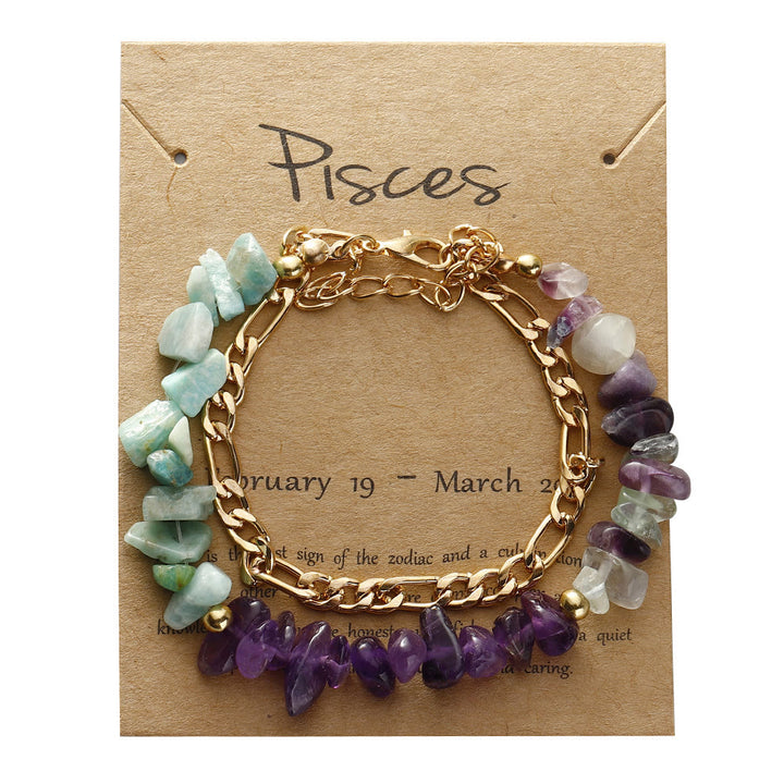 Bracelet en métal avec perles de gravier naturel Olivenorma et signe du zodiaque