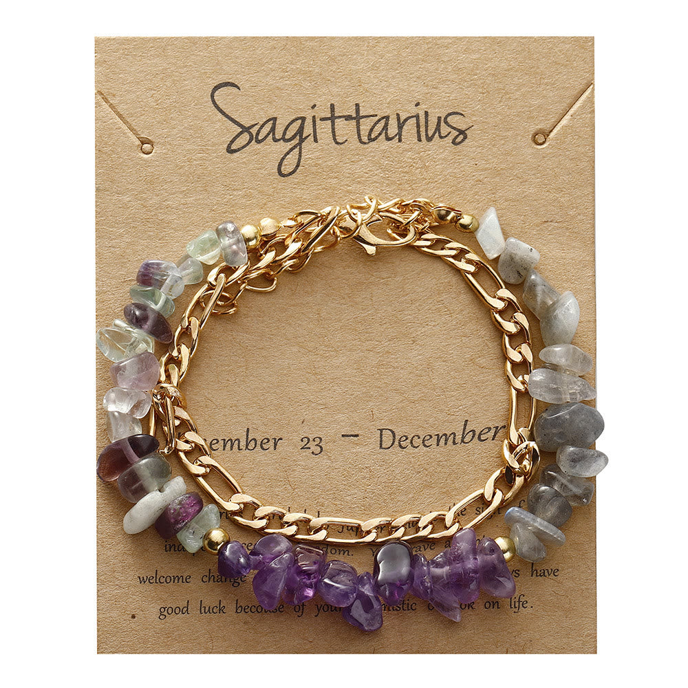 Bracelet en métal avec perles de gravier naturel Olivenorma et signe du zodiaque