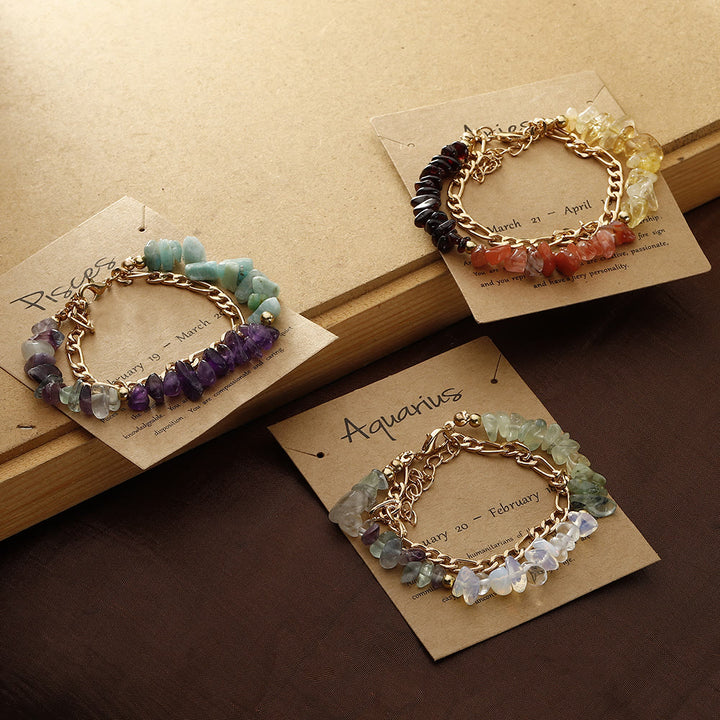 Bracelet en métal avec perles de gravier naturel Olivenorma et signe du zodiaque
