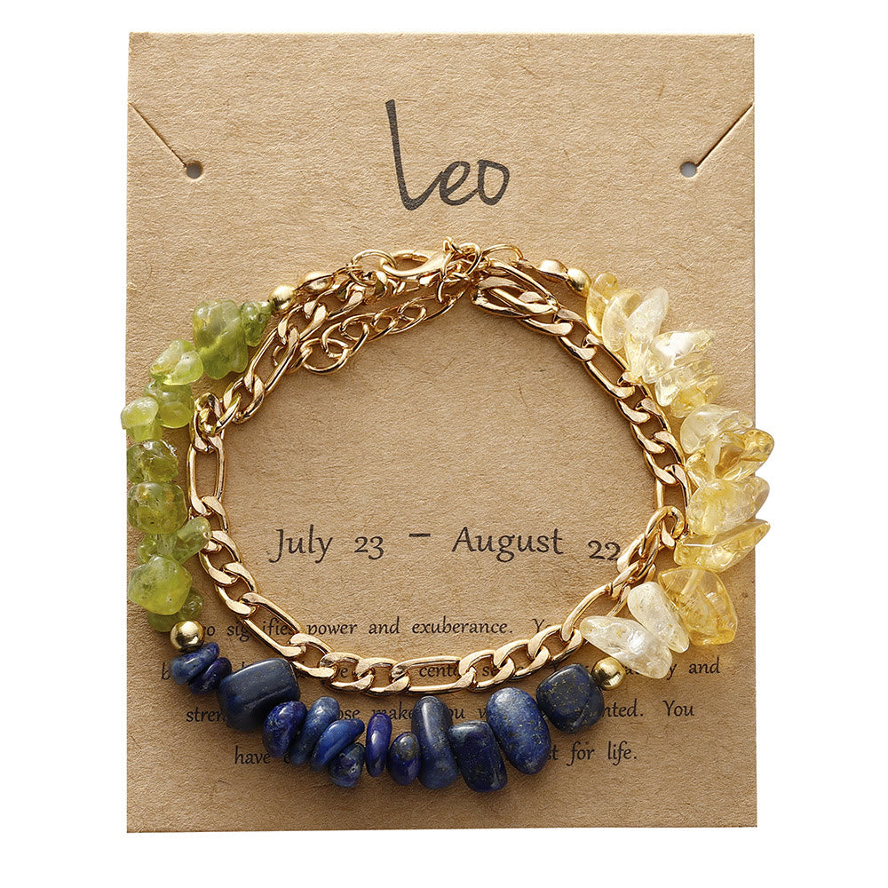 Bracelet en métal avec perles de gravier naturel Olivenorma et signe du zodiaque