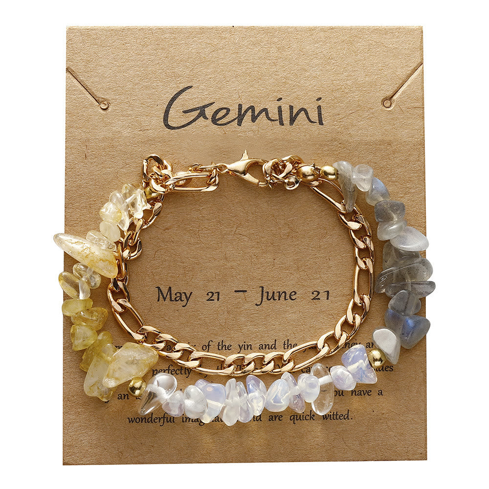 Bracelet en métal avec perles de gravier naturel Olivenorma et signe du zodiaque