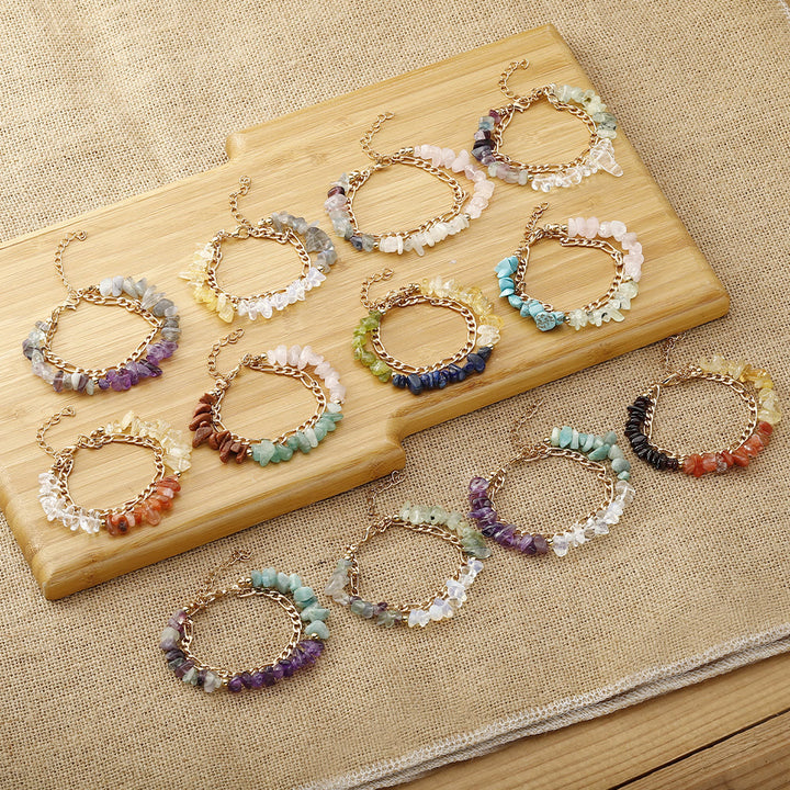 Bracelet en métal avec perles de gravier naturel Olivenorma et signe du zodiaque