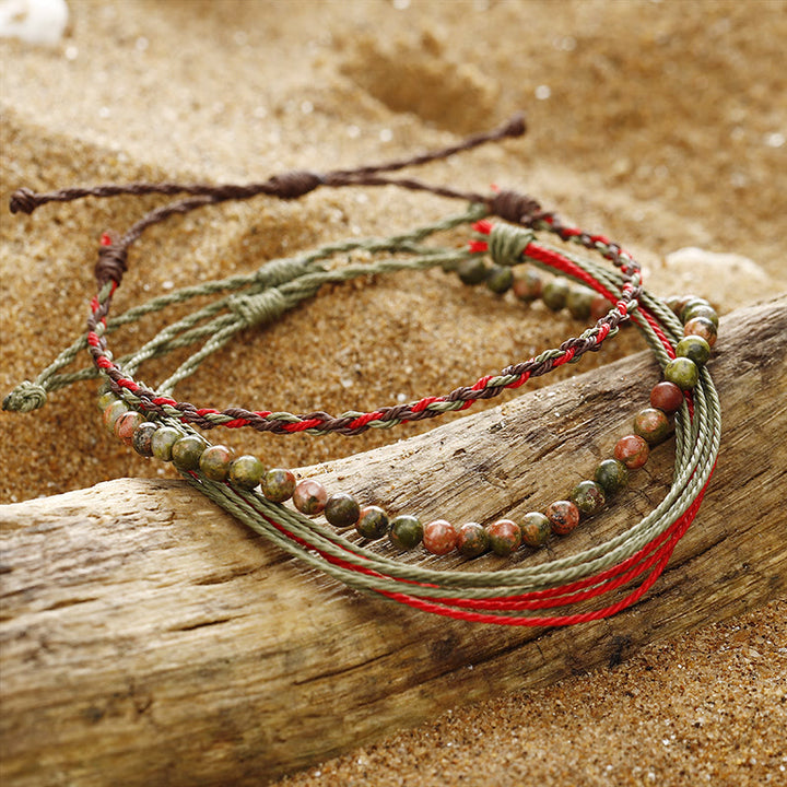 Bracelet tressé en corde de coton avec perles naturelles Olivenorma