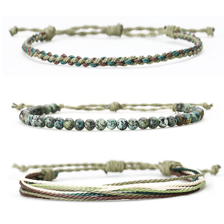 Bracelet tressé en corde de coton avec perles naturelles Olivenorma
