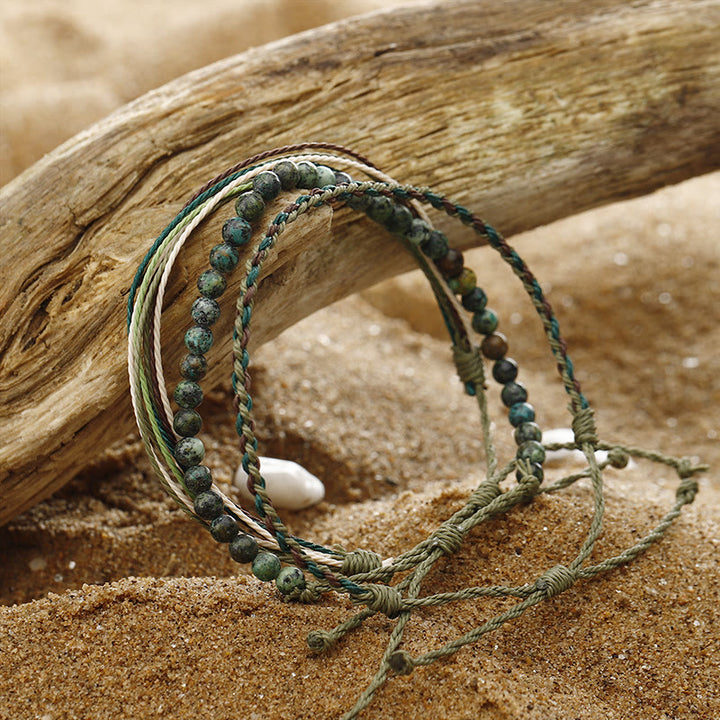 Bracelet tressé en corde de coton avec perles naturelles Olivenorma