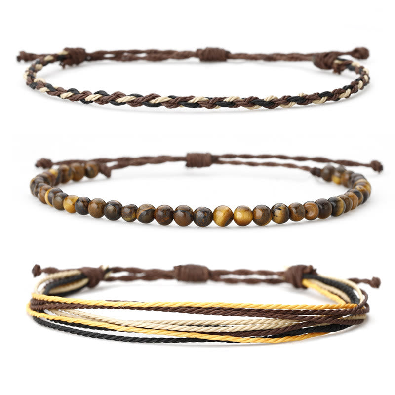 Bracelet tressé en corde de coton avec perles naturelles Olivenorma