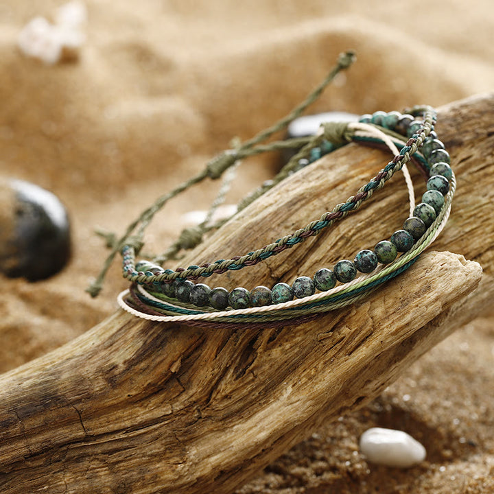 Bracelet tressé en corde de coton avec perles naturelles Olivenorma