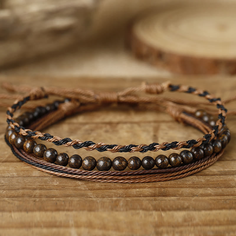 Bracelet tressé en corde de coton avec perles naturelles Olivenorma