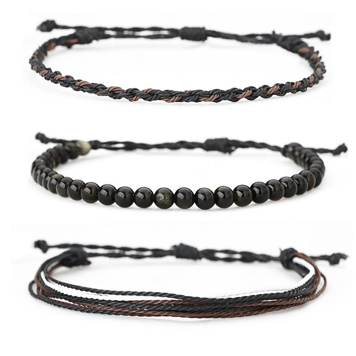 Bracelet tressé en corde de coton avec perles naturelles Olivenorma