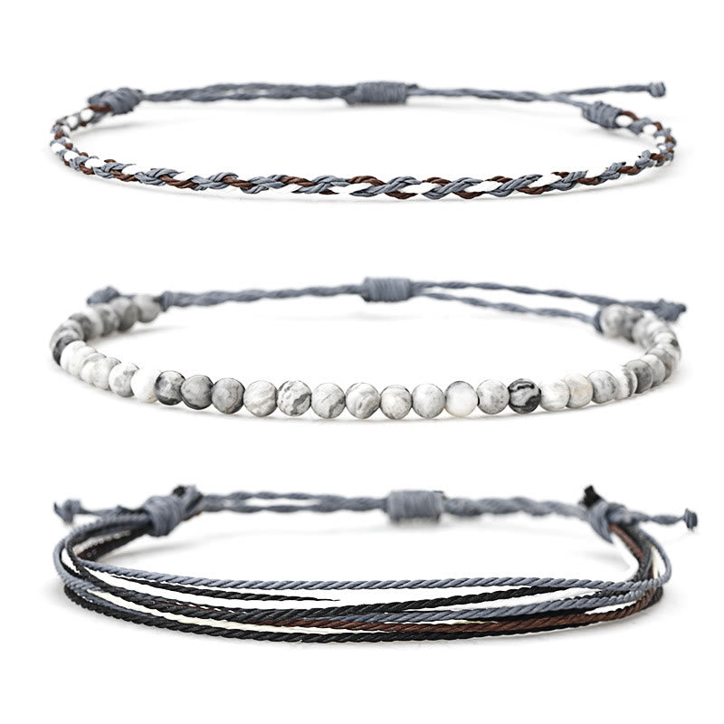 Bracelet tressé en corde de coton avec perles naturelles Olivenorma