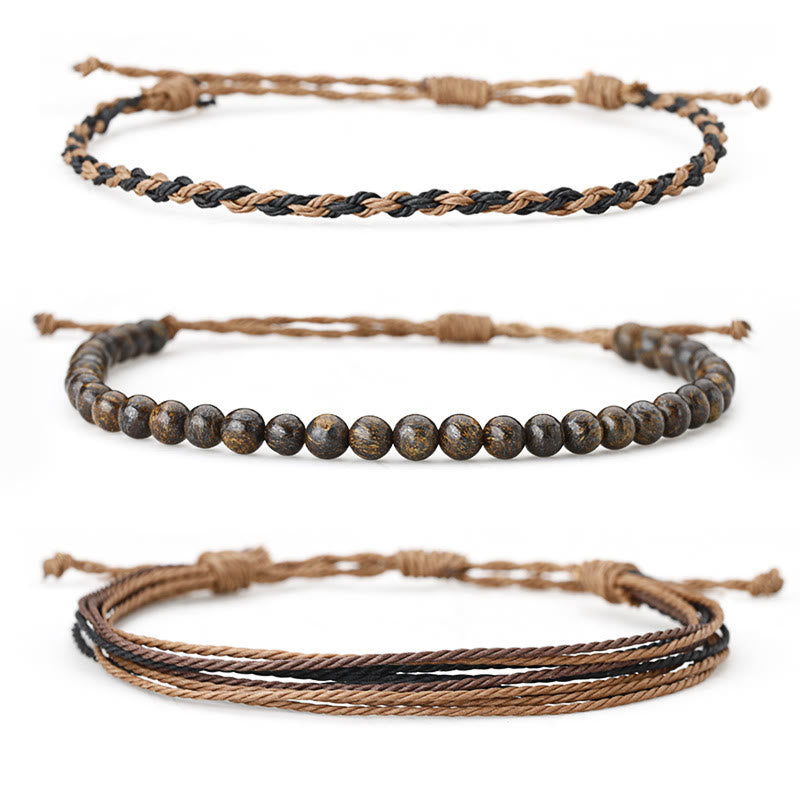 Bracelet tressé en corde de coton avec perles naturelles Olivenorma
