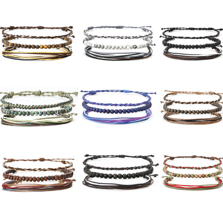 Bracelet tressé en corde de coton avec perles naturelles Olivenorma