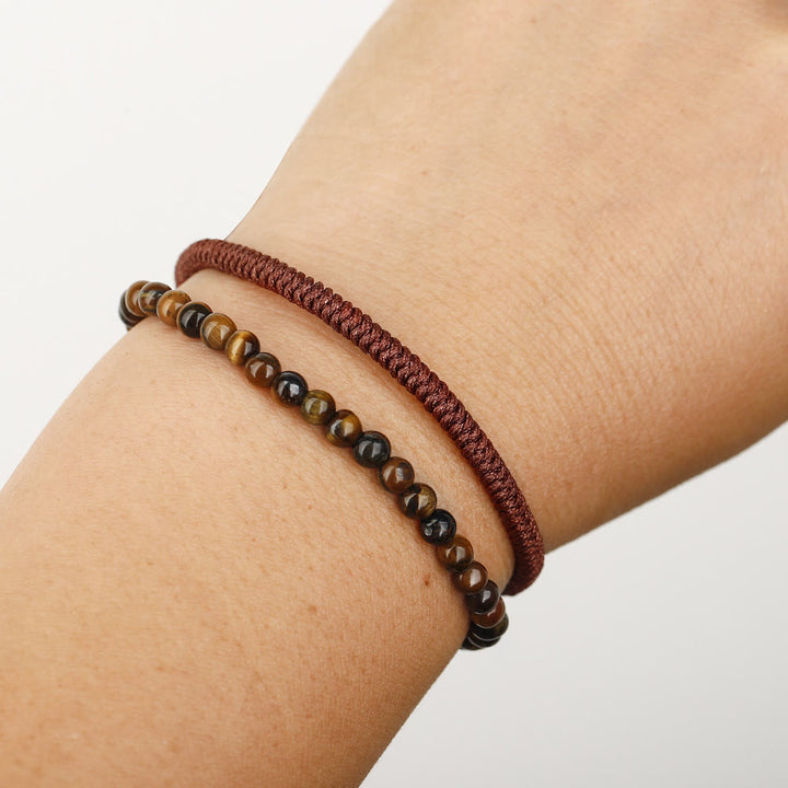 Bracelet tressé en perles d'œil de tigre naturelles Olivenorma