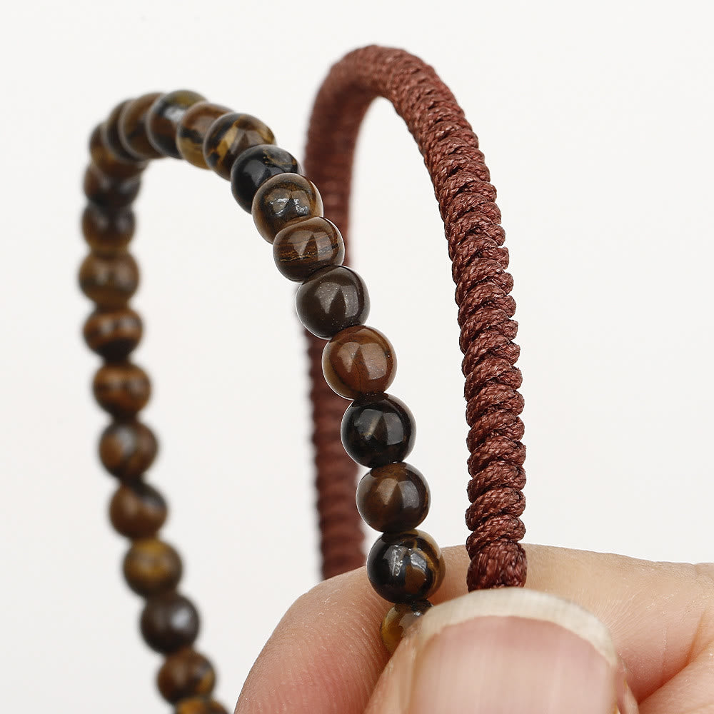 Bracelet tressé en perles d'œil de tigre naturelles Olivenorma