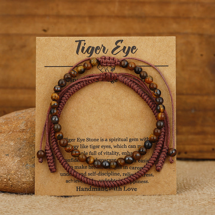 Bracelet tressé en perles d'œil de tigre naturelles Olivenorma