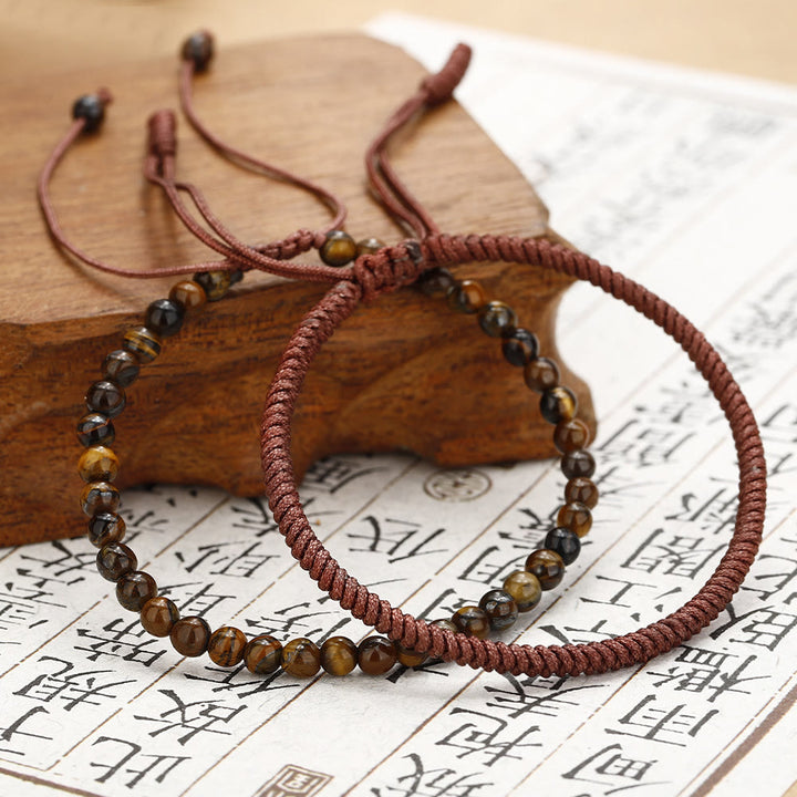 Bracelet tressé en perles d'œil de tigre naturelles Olivenorma