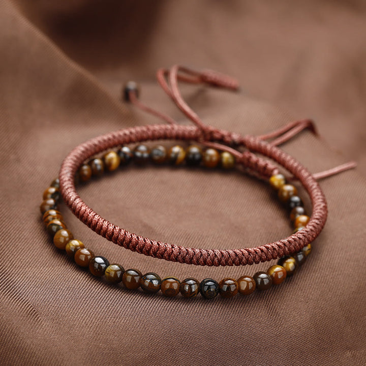 Bracelet tressé en perles d'œil de tigre naturelles Olivenorma