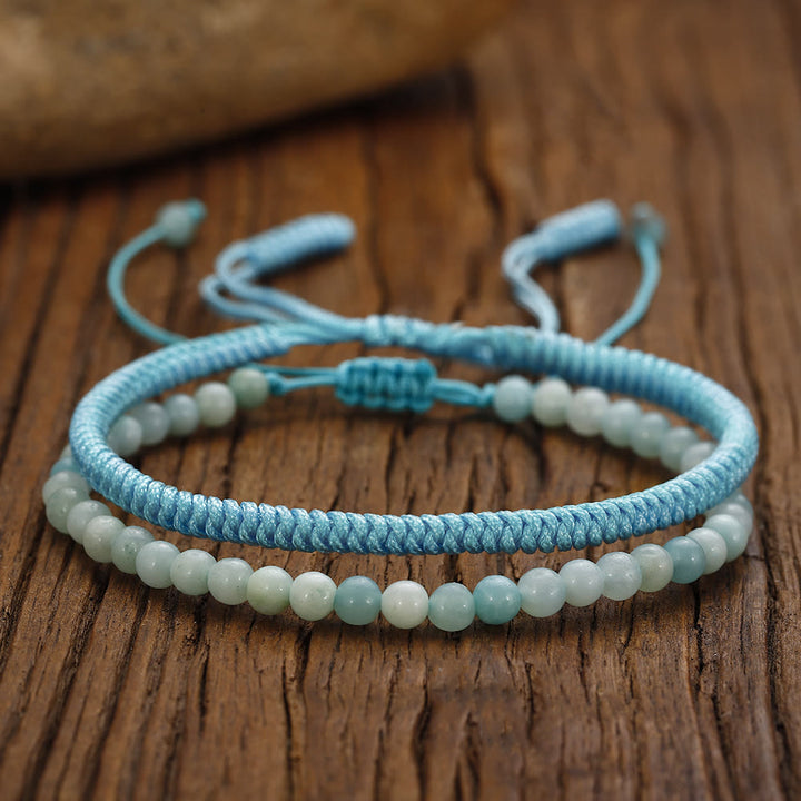 Bracelet tressé en perles d'amazonite naturelle Olivenorma