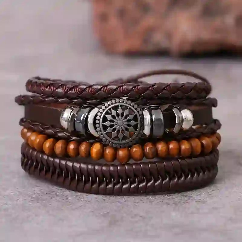 Bracelet multicouches en cuir synthétique vintage Olivenorma - Brun - image 6