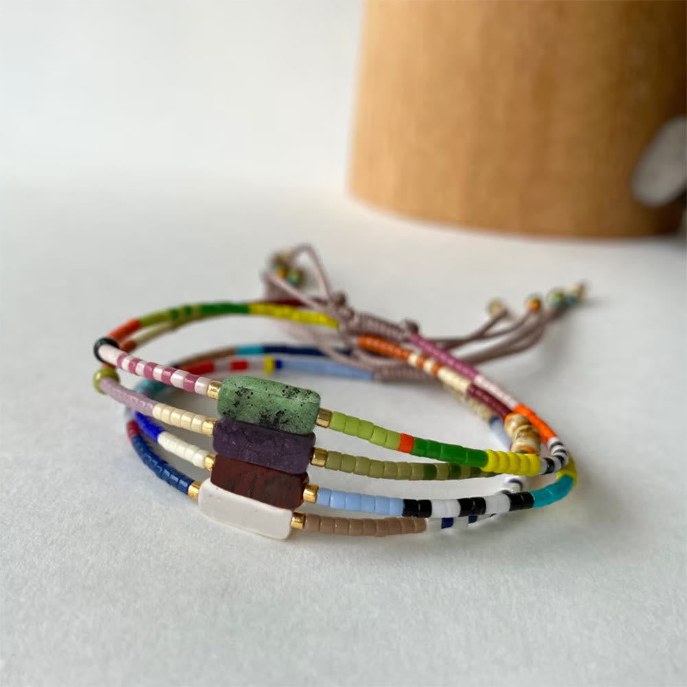 Bracelet pendentif rectangulaire en perles naturelles et cristal Olivenorma