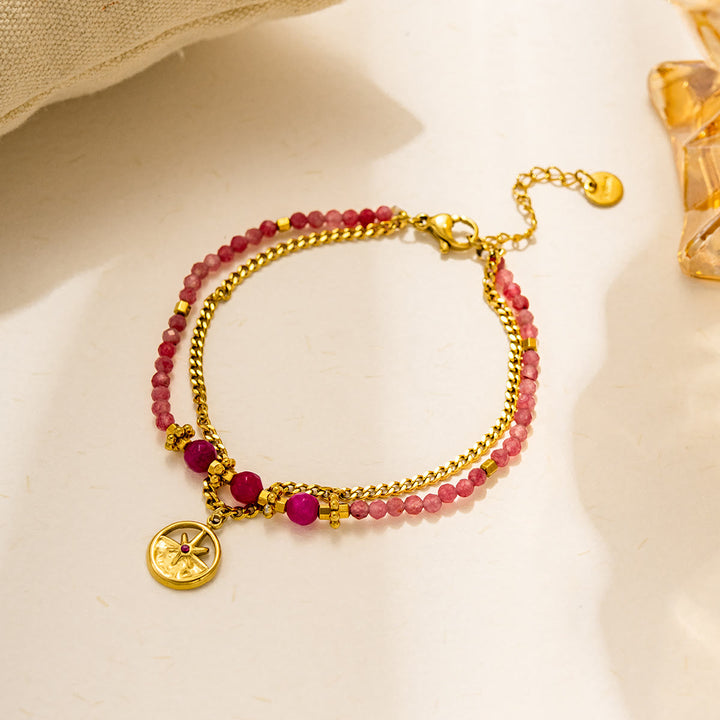 Bracelet en perles en alliage de pierre naturelle vintage Olivenorma