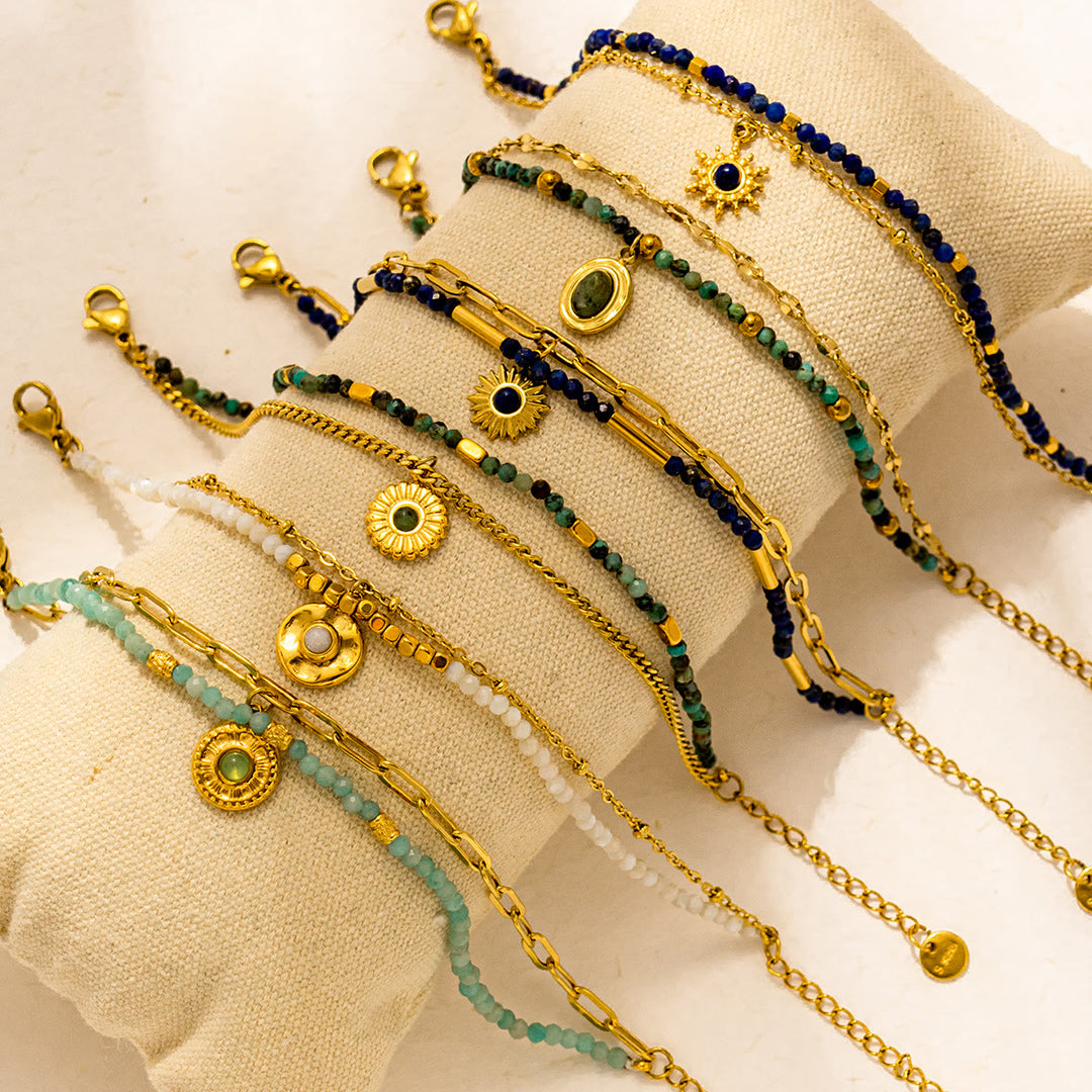 Bracelet en perles en alliage de pierre naturelle vintage Olivenorma