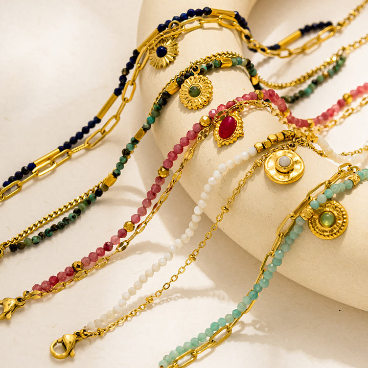 Bracelet en perles en alliage de pierre naturelle vintage Olivenorma