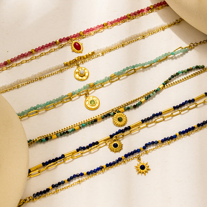 Bracelet en perles en alliage de pierre naturelle vintage Olivenorma