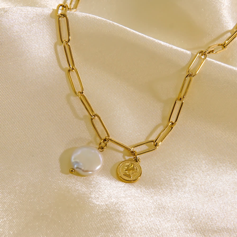 Collier avec pendentif en nacre naturelle de perles d'eau douce Olivenorma