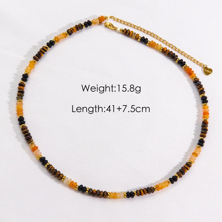 Collier de perles en obsidienne et œil de tigre en calcédoine blanche Olivenorma