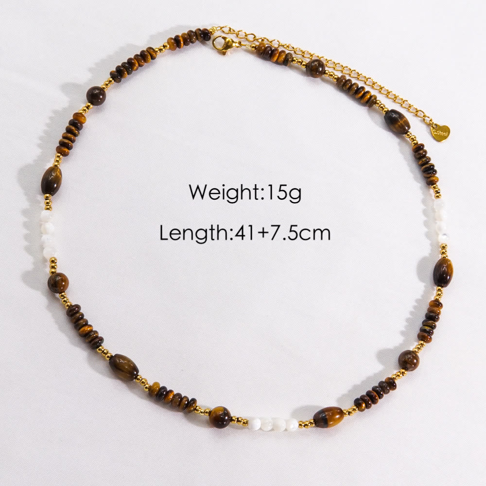 Collier de perles en obsidienne et œil de tigre en calcédoine blanche Olivenorma