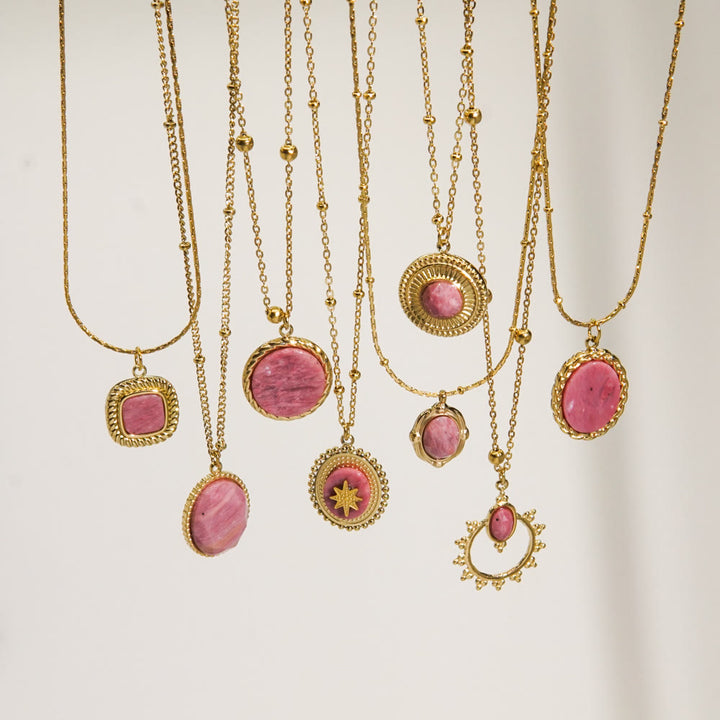 Collier avec pendentif en rhodonite naturelle Olivenorma