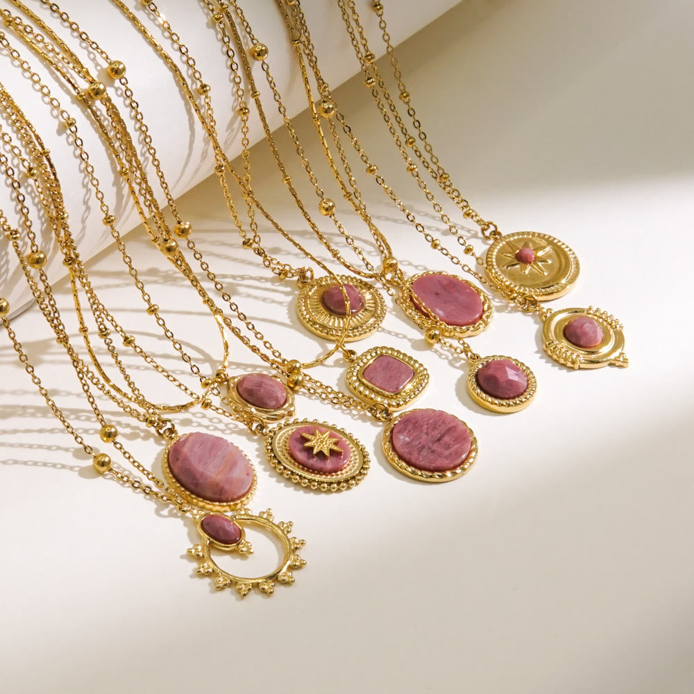 Collier avec pendentif en rhodonite naturelle Olivenorma