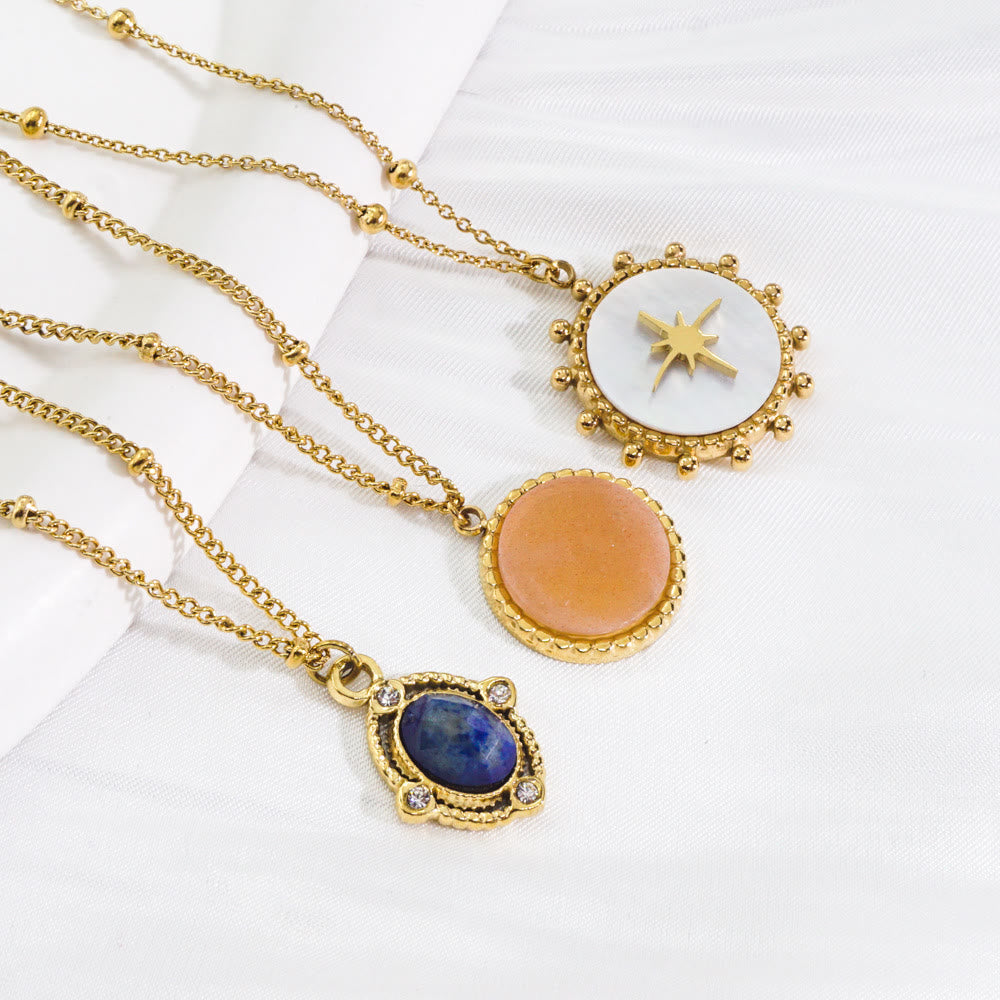 Collier avec pendentif étoile à huit branches en pierre naturelle Olivenorma