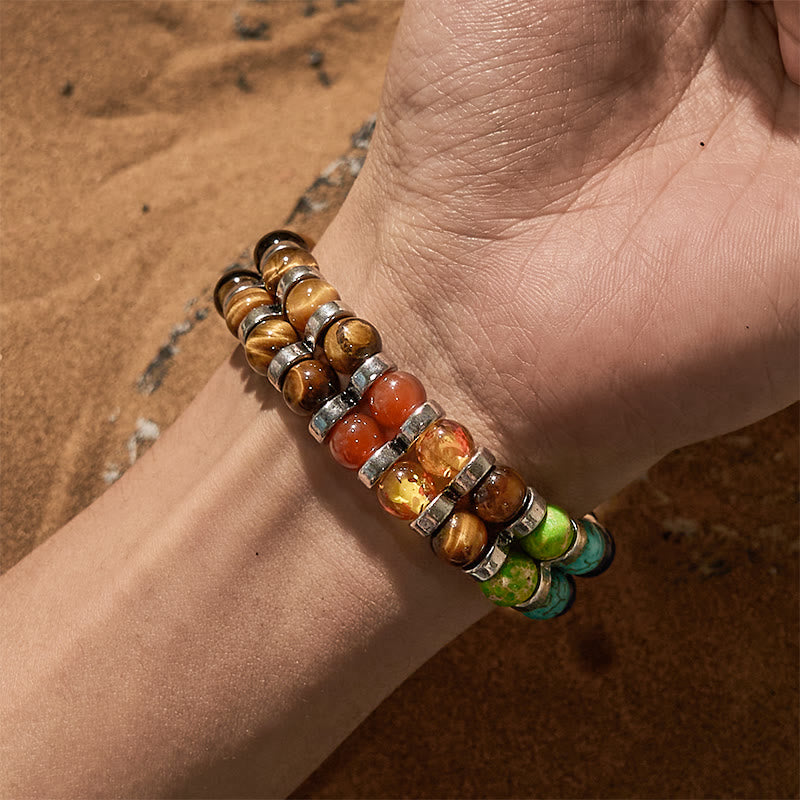 Bracelet de perles chakra en œil de tigre naturel Olivenorma