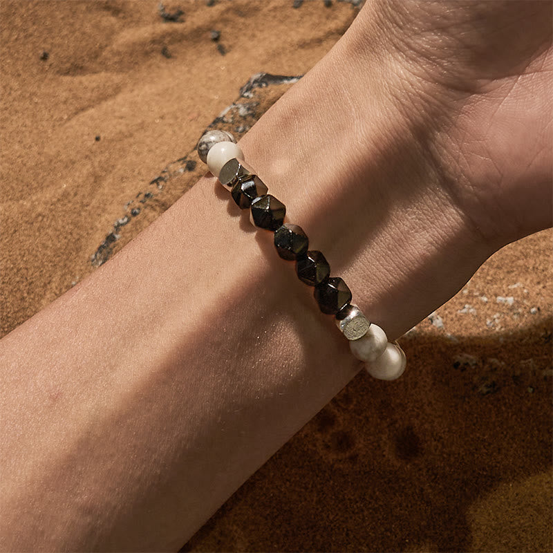 Bracelet de perles en onyx noir et jaspe gris à facettes Olivenorma