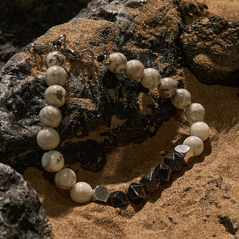Bracelet de perles en onyx noir et jaspe gris à facettes Olivenorma