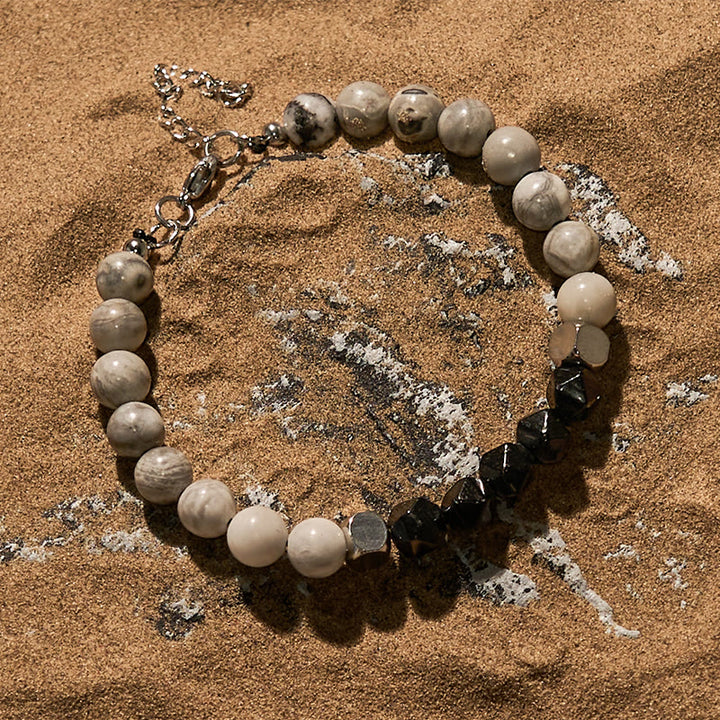 Bracelet de perles en onyx noir et jaspe gris à facettes Olivenorma