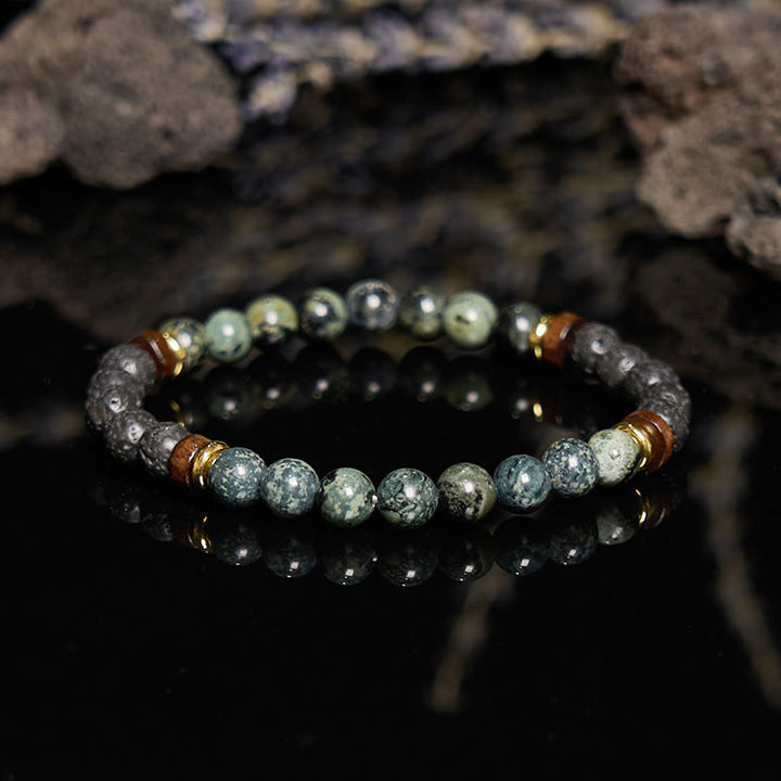 Bracelet en perles de pierre de lave et turquoise africaine Olivenorma
