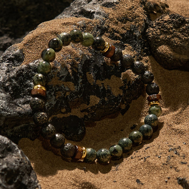 Bracelet en perles de pierre de lave et turquoise africaine Olivenorma