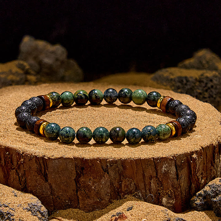 Bracelet en perles de pierre de lave et turquoise africaine Olivenorma