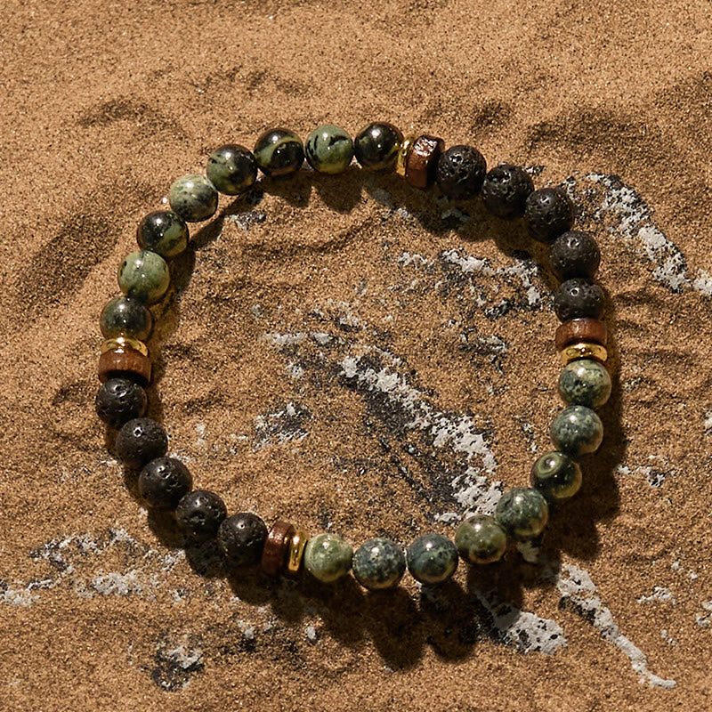 Bracelet en perles de pierre de lave et turquoise africaine Olivenorma