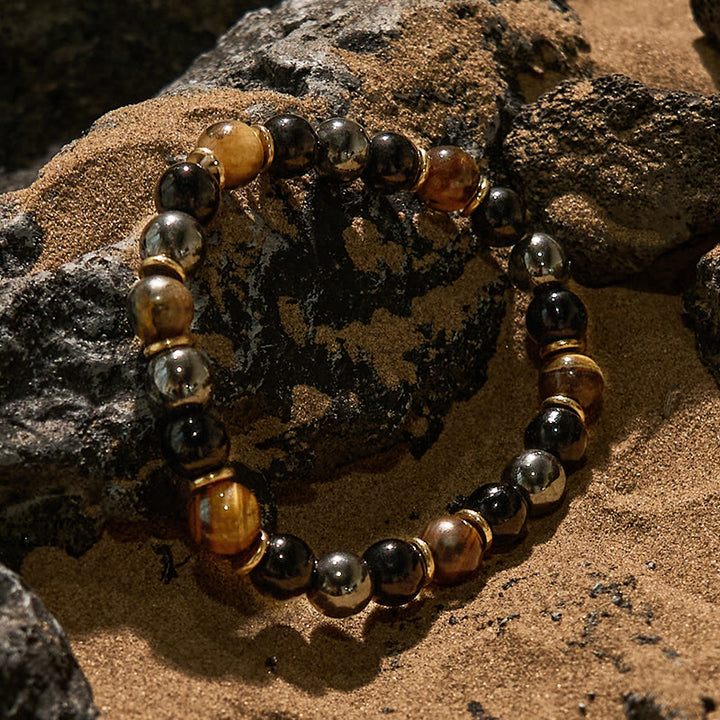 Bracelet de perles en hématite et obsidienne œil de tigre Olivenorma 8 mm