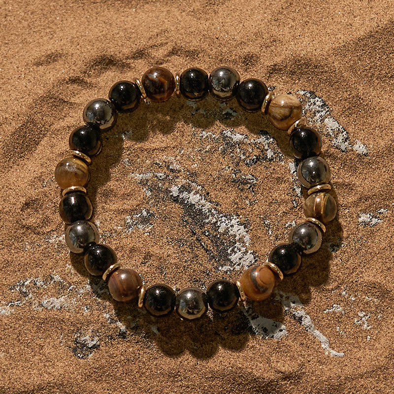 Bracelet de perles en hématite et obsidienne œil de tigre Olivenorma 8 mm