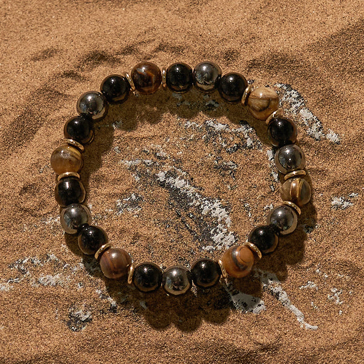 Bracelet de perles en hématite et obsidienne œil de tigre Olivenorma 8 mm