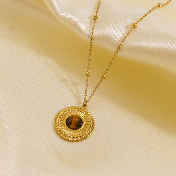 Collier avec pendentif en œil de tigre naturel Olivenorma