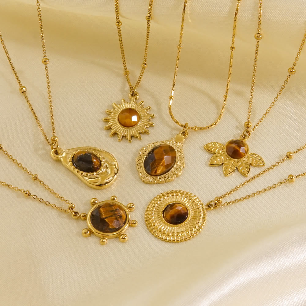 Collier avec pendentif en œil de tigre naturel Olivenorma