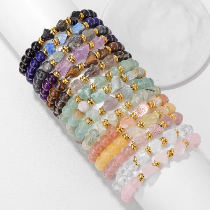Bracelet en perles de pierres précieuses brutes naturelles Olivenorma