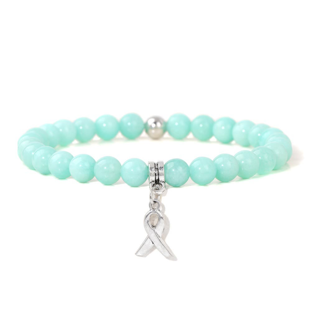 Bracelet porte-bonheur en perles de pierres précieuses naturelles avec breloque ruban Olivenorma