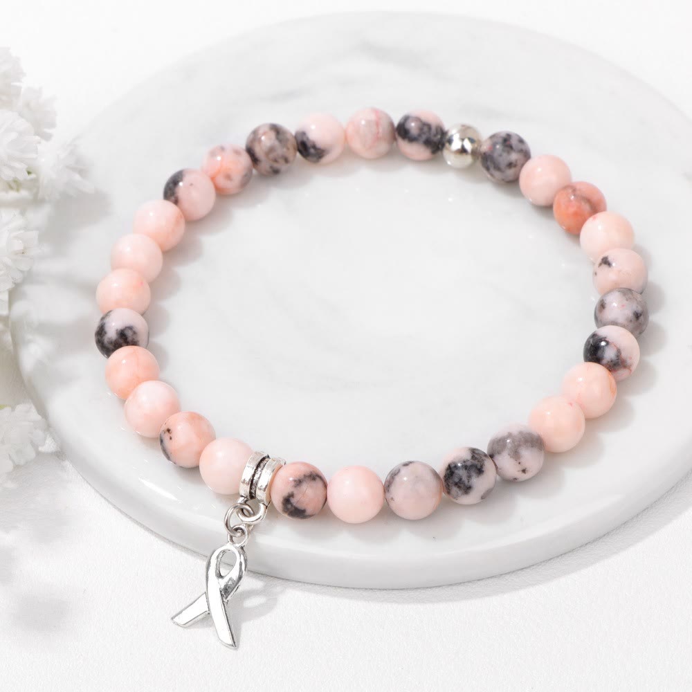 Bracelet porte-bonheur en perles de pierres précieuses naturelles avec breloque ruban Olivenorma